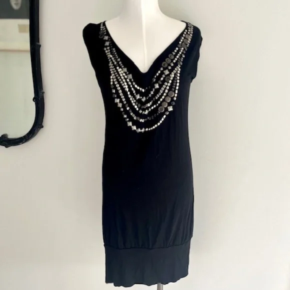 womens jersey wrap dress Blue Silver Stretch Jersey Long Sleeves Wrap Dress